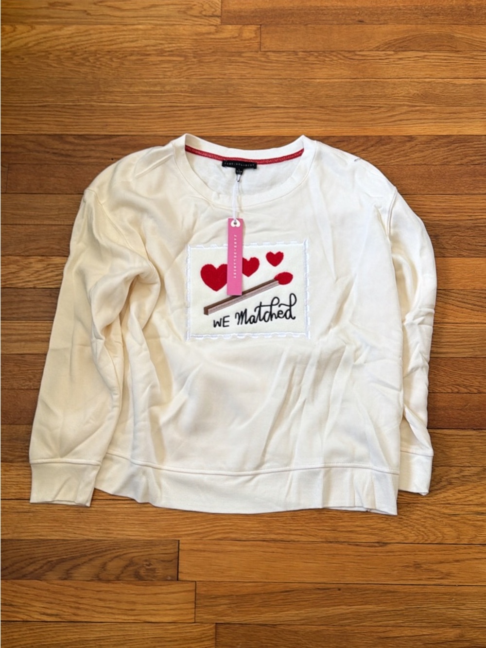 We Matched Heart Patch Crewneck Sweater - White